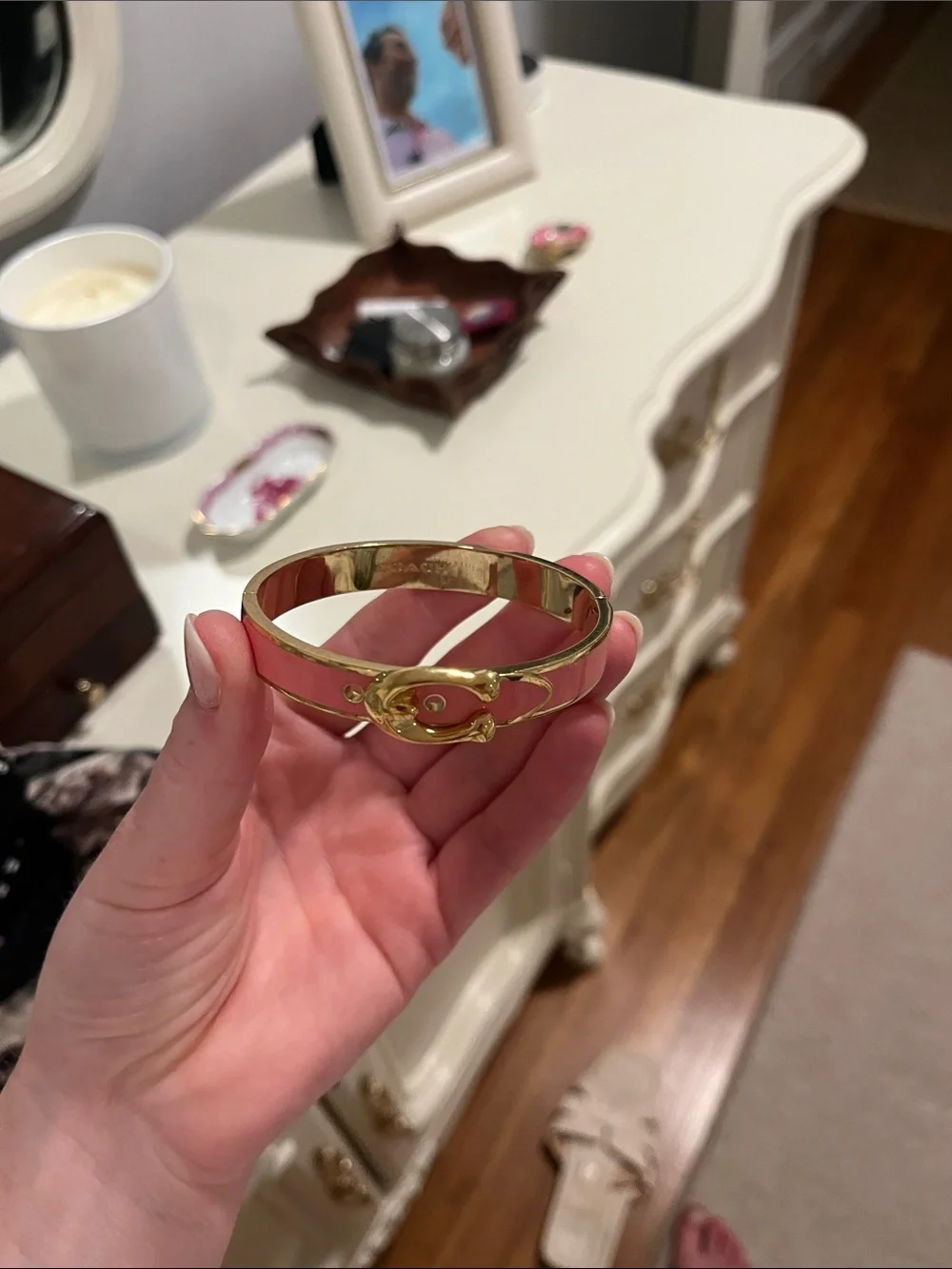 Coach Pink Enamel Bracelet with Gold-Tone Hardware